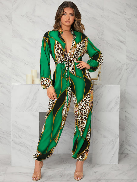 Geometric Print Jersey Jumpsuit in LENZING™ ECOVERO™ Green