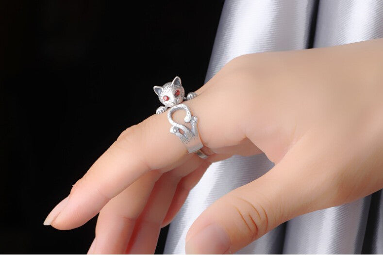 Siamese Cat Sterling Silver Adjustable Ring - Brilliant Hippie