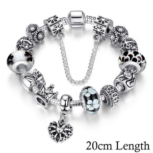 Pandora Inspired Silver Charms Bracelet & Bangles With Queen Crown Beads - Brilliant Hippie