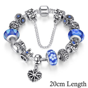 Pandora Inspired Silver Charms Bracelet & Bangles With Queen Crown Beads - Brilliant Hippie