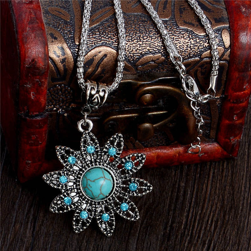 Hollow Crystal Flower Turquoise Necklace - Brilliant Hippie