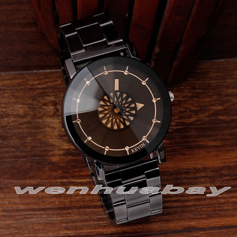 Global Black Dial Stainless Steel Band Quartz Wrist Watch - Brilliant Hippie