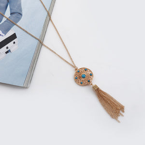 Tassel Chain Retro Turquoise Feather Pendant - Brilliant Hippie
