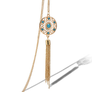 Tassel Chain Retro Turquoise Feather Pendant - Brilliant Hippie