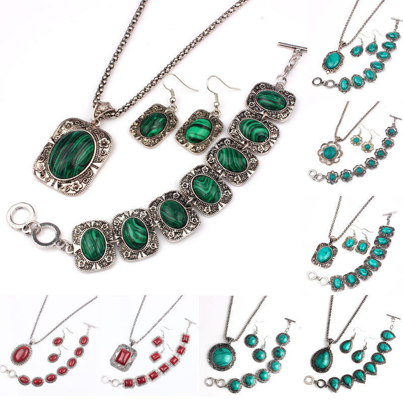 Natural Turquoise Necklace, Bracelet, Earrings Set - Brilliant Hippie