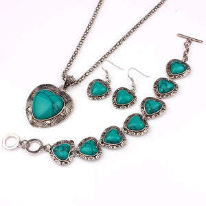 Natural Turquoise Necklace, Bracelet, Earrings Set - Brilliant Hippie