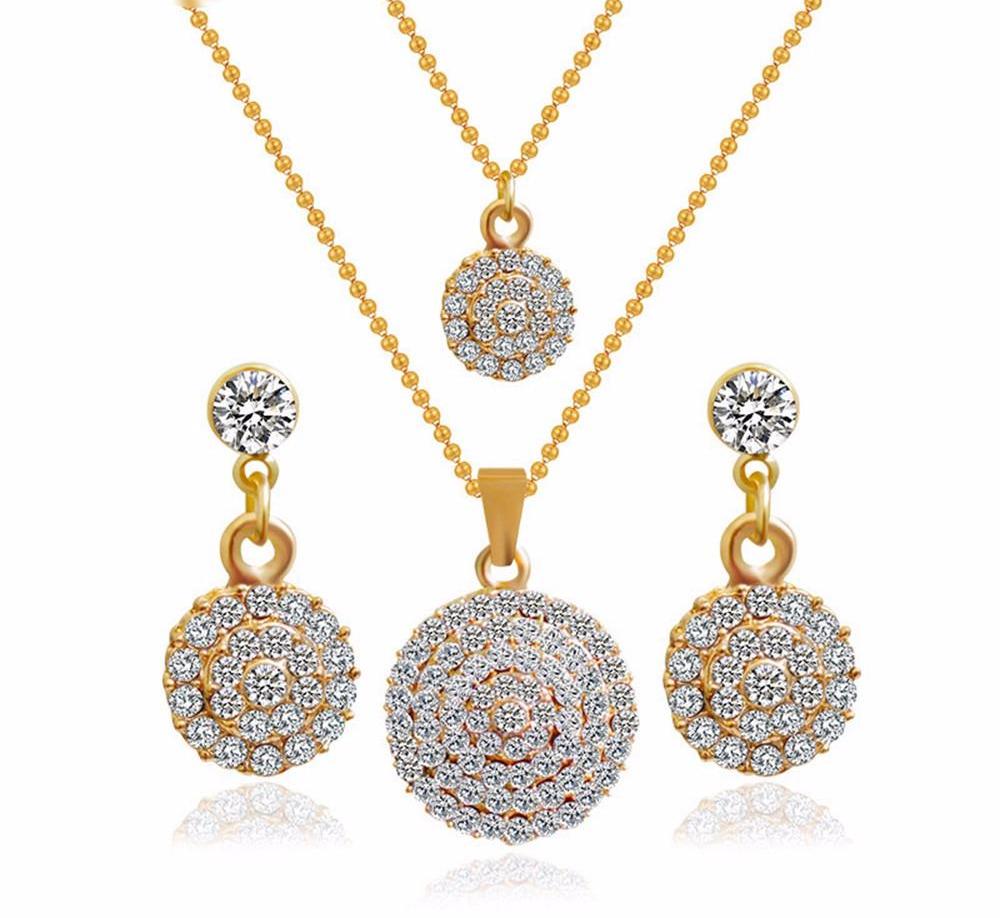 Round Crystal Stones Stylish Necklace, Earrings Wedding Jewelry Sets - Brilliant Hippie